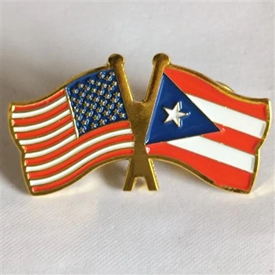 Lencana Pin Enamel Bendera Silang Amerika & Puerto Rico